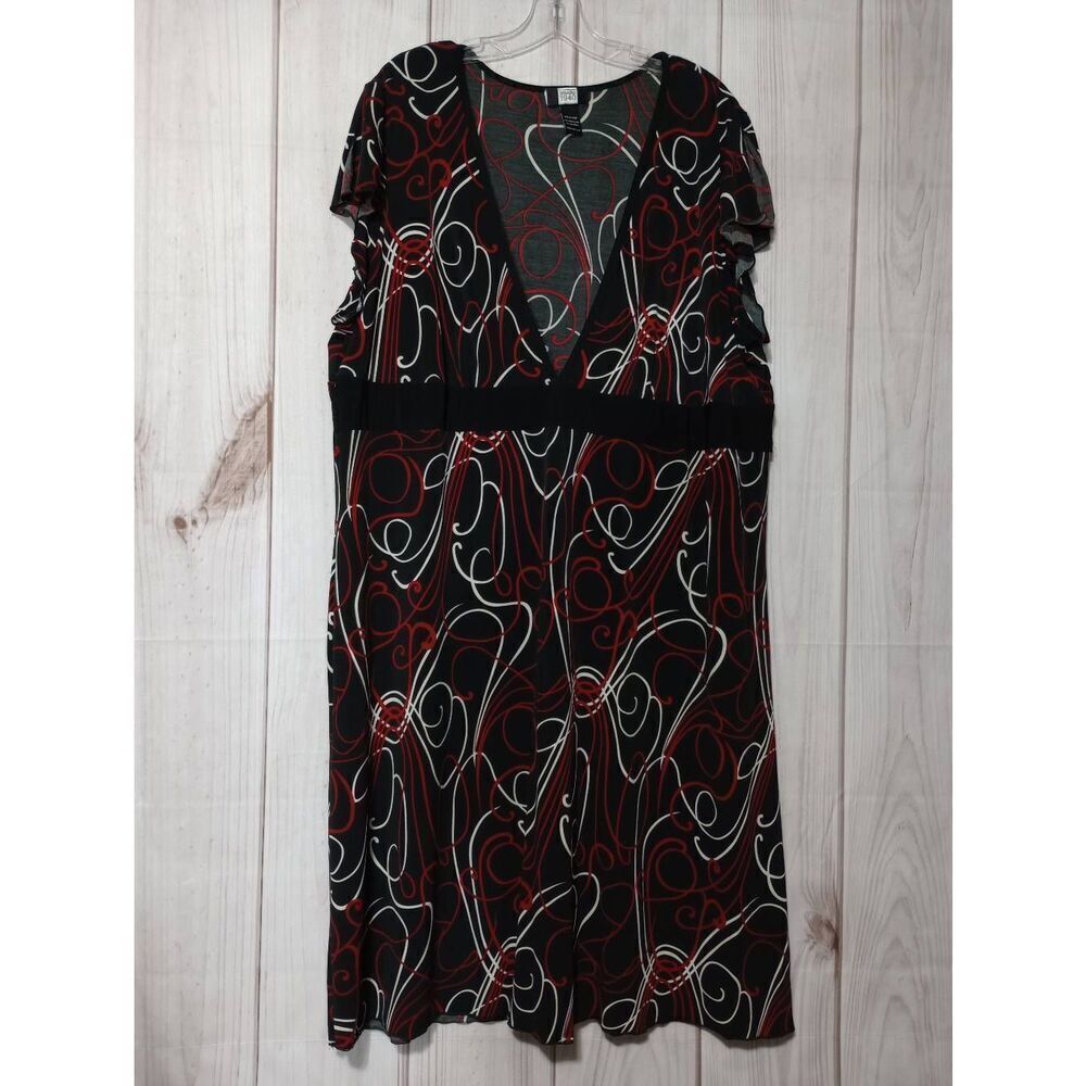 Studio‎ 1940 Womens Plus 22/24W Abstract Swirl V-Neck Empire Waist Dress Black